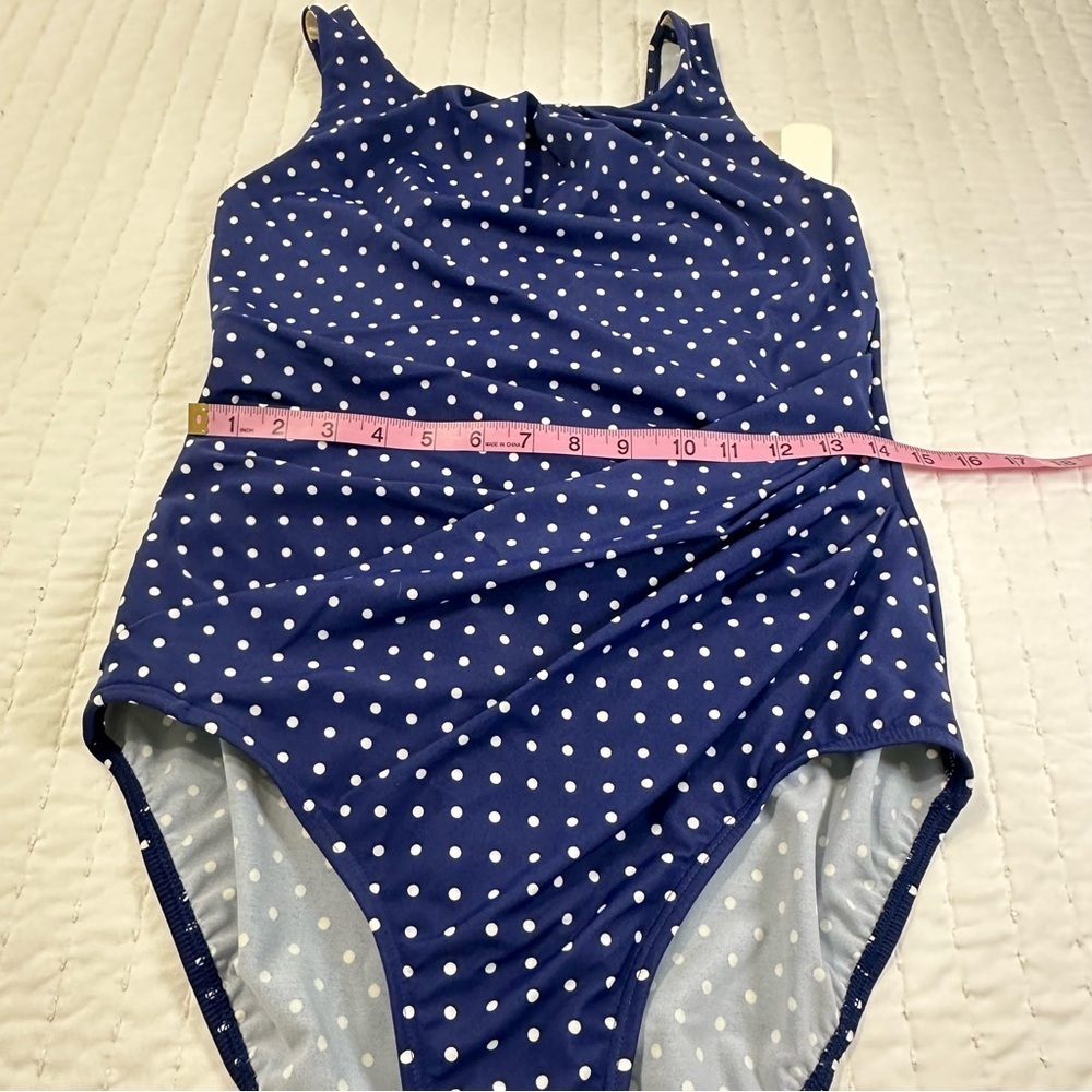 NWT Miraclesuit & Talbots Navy and White Polka Dot One Piece Swimsuit With Wire - Picture 5 of 13
